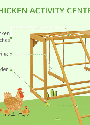 Wooden Chicken Activity Play w/ Swing Set, Chicken Coop Toy, Natural
