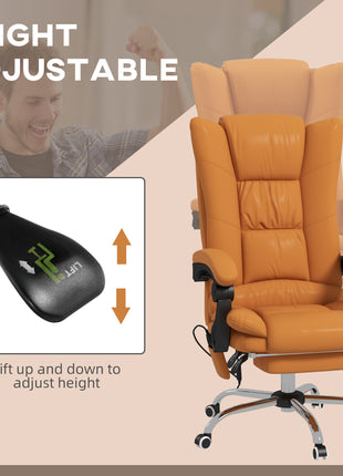 PU Leather Executive Massage Office Chair with 4 Vibration, Reclining w/ Adjustable Height, Swivel Wheels, Light Brown