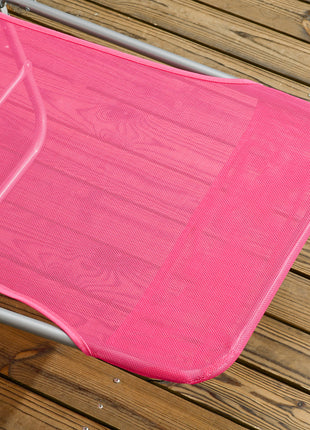 2 Piece Folding Chaise Lounge Chairs, Pool Sun Tanning Chairs with Reclining Back, Breathable Mesh Seat, Pink