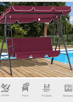 Outdoor Patio Swing Chair with Adjustable Tilt Canopy and Removable Cushion, Red
