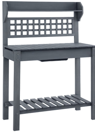 39'' Wooden Garden Potting Bench Work Table with Hidden Storage, Sliding Tabletop, Below Clapboard, Upper Shelf, Gray