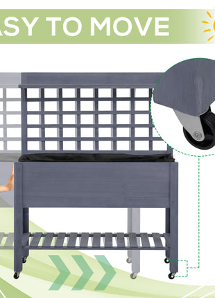 41" Raised Garden Bed Mobile Elevated Wooden Planter Box Stand with Wheels, Trellis and Storage Shelf, Gray