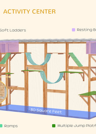 Large Catio with Multiple Shelves & Bridges, Catio with Ramps, Cat Window Box Enclosure for Outdoor Use, Orange
