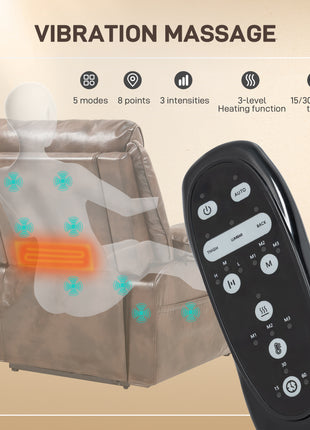 Power Lift Chair for Elderly, Faux Leather Recliner Sofa with Vibration Massage and Heat, Remote, Side Pockets, Brown
