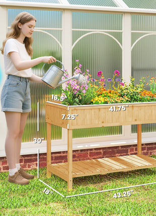 43x18x30in Raised Garden Bed with 8 Pockets and Shelf, Wooden Elevated Planter Box with Legs to Grow Herbs, Vegetables, and Flowers, Natural