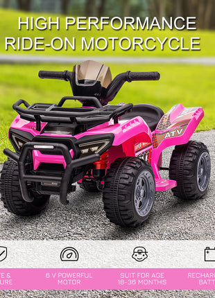 Kids Four Wheeler  Ride on Car, Motorized Quad, 6V Battery Powered Electric Quad with Songs for 18-36 Months, Pink