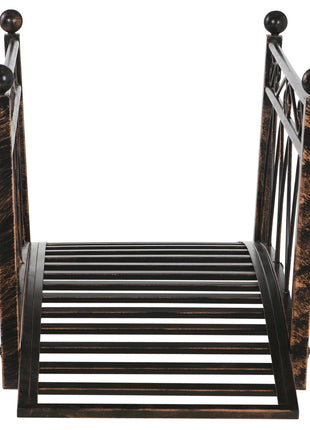 3.3' Metal Arch Zen Garden Bridge with Safety Siderails, Decorative Footbridge, Delicate Scrollwork & Corner Spheres for Stream, Fish Pond, Bronze