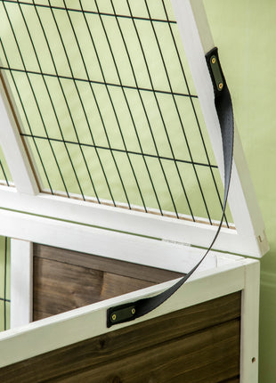 Wood Rabbit Hutch, Elevated Guinea Pig Cage with Run, Coffee