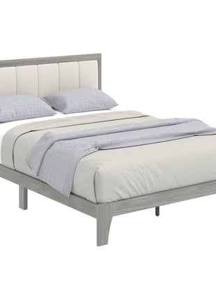 Full Bed Frame with Headboard Full Size Platform Bed Frame with Wooden Slats No Box Spring Needed Easy Assembly Gray