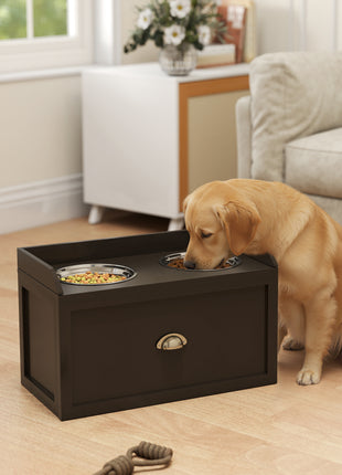 Pet Feeding Station Pet Dish Bowl Set with Storage, 2 Elevated Dog Bowls for Large Sized Dogs, Coffee