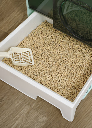 Hooded Cat Litter Box w/ Litter Mat, Litter Particle Catching, Light Blue
