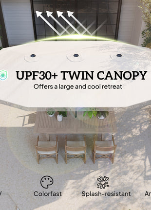 15ft Rectangle Patio Umbrella UPF30+ Extra Large Outdoor Umbrella with Fringe and Crank Handle, Cream White