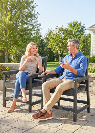 2 Piece All-Weather Patio Chairs, HDPE Patio Dining Chair Set, Heavy Duty Wood-Like Outdoor Furniture, Gray