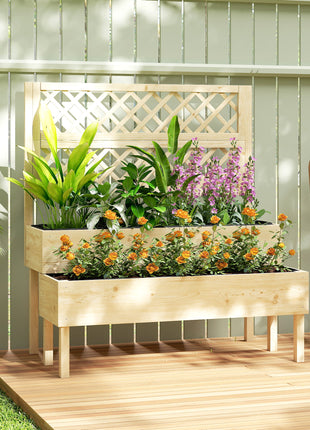 2-Tier Raised Garden Bed with Trellis, Elevated Planter Box for Climbing Plants, Natural