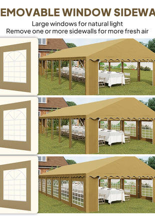 20' x 40' Party Tent, Outdoor Canopy Tent with Removable Sidewalls, 12 Windows for Parties, Wedding, Events, BBQ, Brown