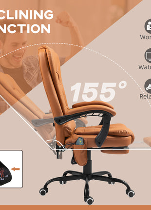 7-Point Vibrating Massage Office Chair High Back Massaging Office Desk Chair with Lumbar Support, Footrest, Light Brown