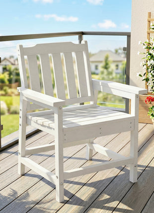 All-Weather Patio Chair, HDPE Patio Dining Chair, Heavy Duty Wood-Like Outdoor Furniture for Garden, Backyard, Deck, Porch, Lawn, White