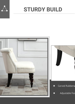 Upholstered Armless Fabric Loveseat with Button Tufted Design for Living Room with Wood Legs, Cream White