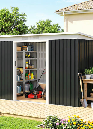 9' x 4' Metal Outdoor Storage Shed, Tool House with Double Lockable Doors for Backyard, Patio, Lawn, Garage, Dark Gray