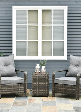 3 Piece Patio Furniture, PE Wicker Storage Table & Chairs, Gray