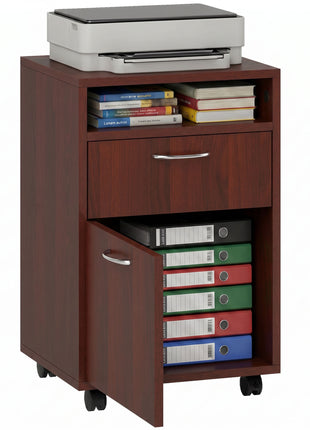 Mobile Storage Cabinet Organizer with Drawer and Cabinet, Printer Stand with Castors, Brown