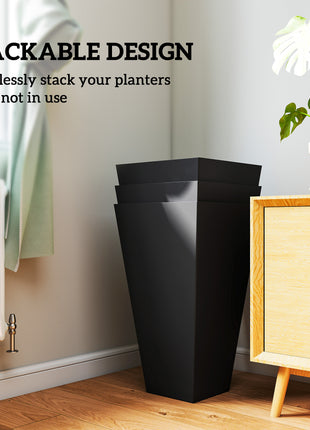 Tall Planters for Outdoor Plants Set of 3, 28 In Taper Planters with Drainage Holes, Indoor Grande Plant Pots, Front Porch Decor, Black