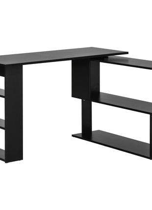 360° Rotating Home Office Desk L Shaped Corner Computer Desk with Storage Shelves, Writing Table Workstation, Black