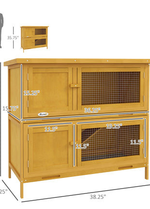 Wooden Bunny Hutch with Ramp, Indoor/Outdoor, Yellow