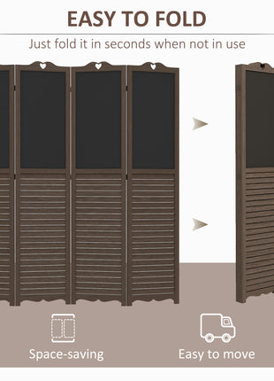 Wooden Room Divider with Blackboard, 4 Panel Folding Privacy Screen for Home Office, 5.5', Walnut Brown