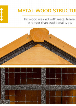 Outdoor Rabbit Cage Elevated Pet House w/ Slide-Out Tray, Natural Wood & Black