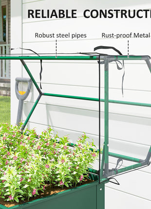 Elevated Garden Box with Greenhouse Cover, Raised Garden Bed with Legs and Drainage Hole for Vegetables, Green