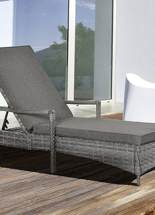 Wicker Chaise Lounge, 4 Position Adjustable Backrest and Cushions Outdoor Lounge Chair PE Rattan Sun Lounger for Poolside, Balcony or Garden, Dark Grey