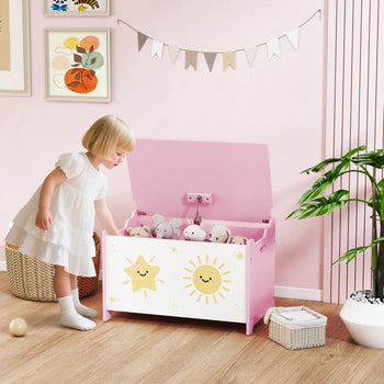 Toy Box with Lid, Safety Hinges and Groove Handles, Toy Storage Organizer for Kids, Living Room, Playroom, Pink
