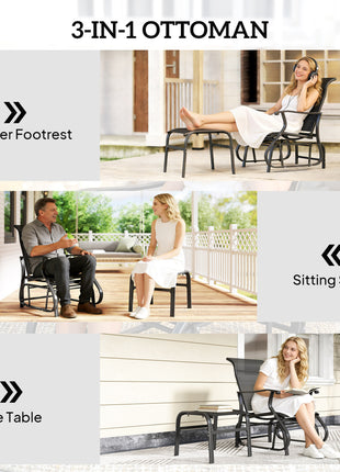 Outdoor Glider with Ottoman, Patio Glider Chair Set with High Back, Wide Seat for Porch, Garden, Backyard, Black