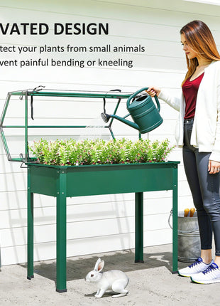 Elevated Garden Box with Greenhouse Cover, Raised Garden Bed with Legs and Drainage Hole for Vegetables, Green