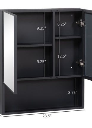 Wall-Mounted Medicine Cabinet, Bathroom Mirror Cabinet with Double Doors and Storage Shelves, Black