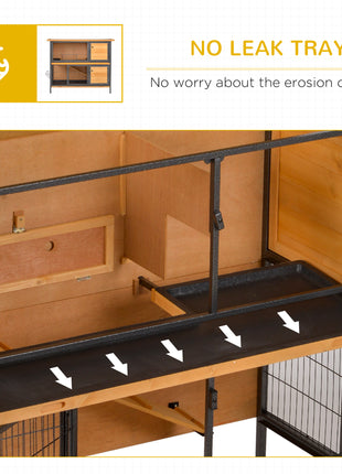 48" 2-Story Large Rabbit Hutch Bunny Cage Wooden Pet House Metal Frame with Rooms, Ramp, No Leak Tray, Feeding Trough, Waterproof Asphalt Roof for Rabbits, Chickens, Ducks, Outdoor/Indoor