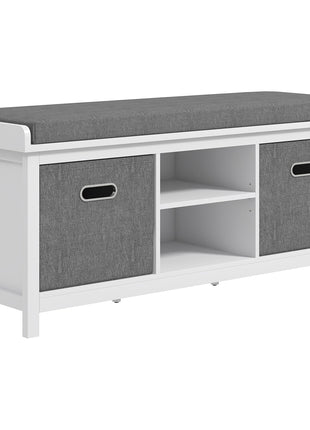 Shoe Storage Bench with Cushioned Seat, Entryway Bench Seat with 2 Drawers and Adjustable Shelf for Hallway, White