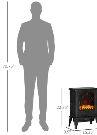 Electric Fireplace Heater, Freestanding Fireplace Stove with Realistic Flame Effect Overheat Protection 725W/1450W Black
