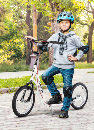 Youth Scooter Kick Scooter for Kids 5+ with Adjustable Handlebar Front and Rear Dual Brakes Inflatable Wheels, White
