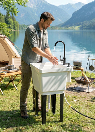 Portable 23-Gallon Utility Sink Laundry Tub for Washing Room, Freestanding Laundry Sink with Soap Dispenser, White