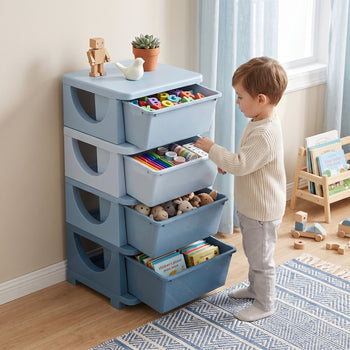 30" 4 Tier Kids Storage Unit Dresser Tower w/ 4 Drawers, Blue