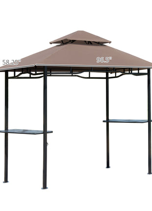 8' x 5' Grill Gazebo with Double Roof, Outdoor BBQ Canopy Gazebo with 2 Side Shelves for Patio Yard Garden Coffee