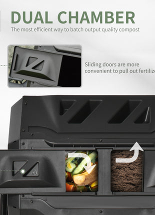 Tumbling Compost Bin Outdoor 360° Dual Chamber Rotating Composter 43 Gallon, Black