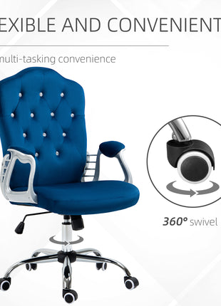 Velvet Office Chair Desk Chair with 360 Degree Swivel Wheels Adjustable Height Tilt Function Blue