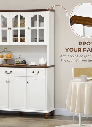 Kitchen Buffet with Hutch, Freestanding Pantry Cabinet with 6 Doors, 2 Drawers and 3-Level Adjustable Shelves, White