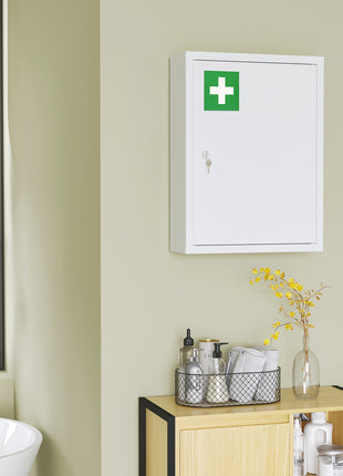 16" x 21" Lockable Medicine Cabinet, 3 Tier Steel Medical Wall Box with 2 Keys and Shelves for Bathroom, White