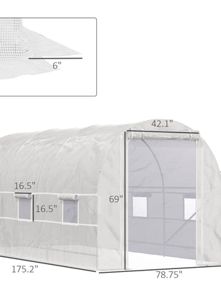14.6' x 6.6' x 6.6' Walk-In Tunnel Greenhouse, Large Garden Hot House Kit with 6 Roll-up Windows & Roll Up Door, Steel Frame, White