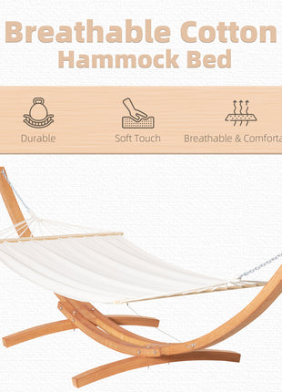 Outdoor Hammock with Stand, Extra Large Heavy Duty Wooden Frame, No Tree Needed, 12.8' Indoor Outside Boho Style Nap Bed, Natural Cotton, White