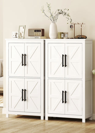 Bathroom Floor Storage Cabinet, Farmhouse Bathroom Cabinet with 4 Doors and Adjustable Shelf, White
